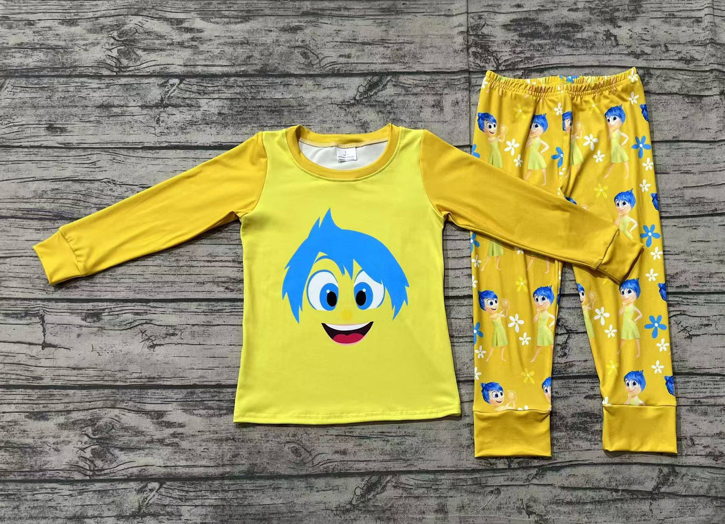 Baby Girls Yellow Cartoon Top Pants Pajamas Clothes Sets
