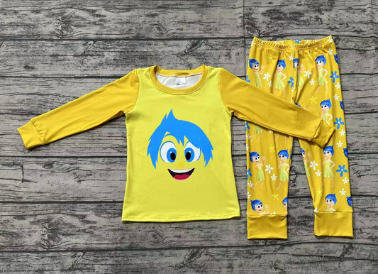 Baby Girls Yellow Cartoon Top Pants Pajamas Clothes Sets