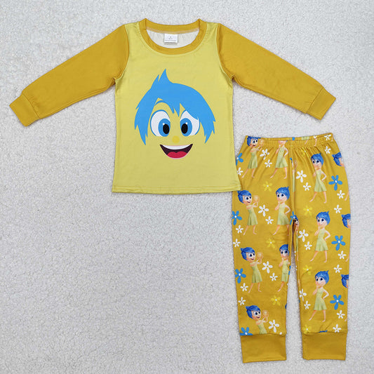 Baby Girls Yellow Cartoon Top Pants Pajamas Clothes Sets