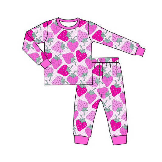 Baby Girls Pink Strawberry Top Pants Pajamas Clothes Sets Preorder