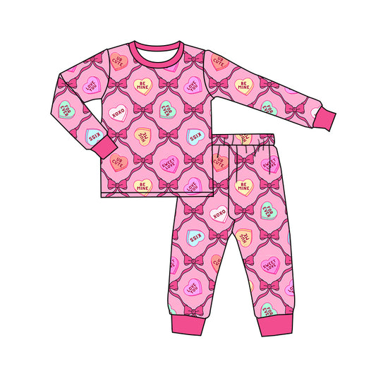 Baby Girls Valentines xoxo Hearts Bows Top Pants Pajamas Clothes Sets Preorder