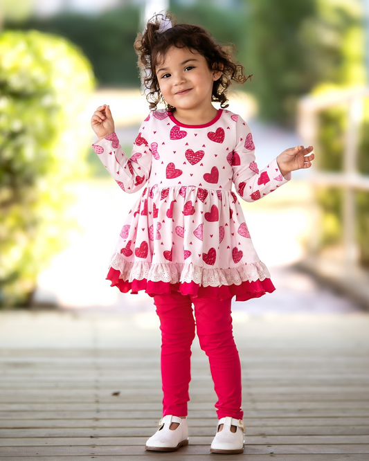 Baby Girls Valentines Hearts Lace Tunic Legging Clothes Sets Preorder