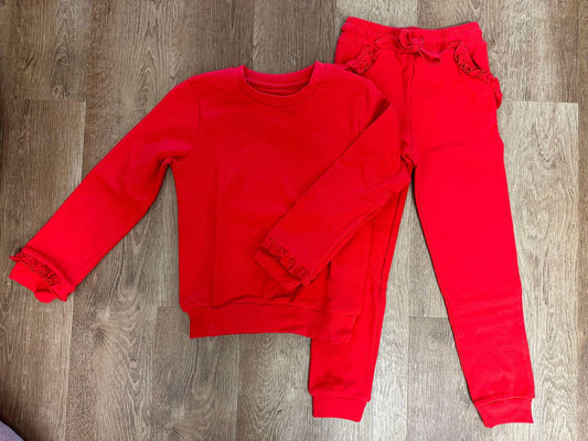 Baby Girls Red Top Ruffle Pockets Pants Jogger Clothes Sets Preorder