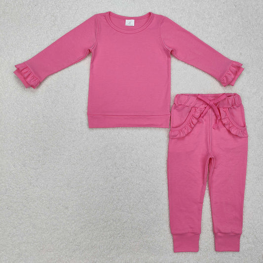 Baby Girls Hot Pink Top Ruffle Pockets Pants Jogger Clothes Sets