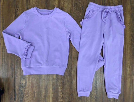 Baby Girls Lavender Top Ruffle Pockets Pants Jogger Clothes Sets Preorder