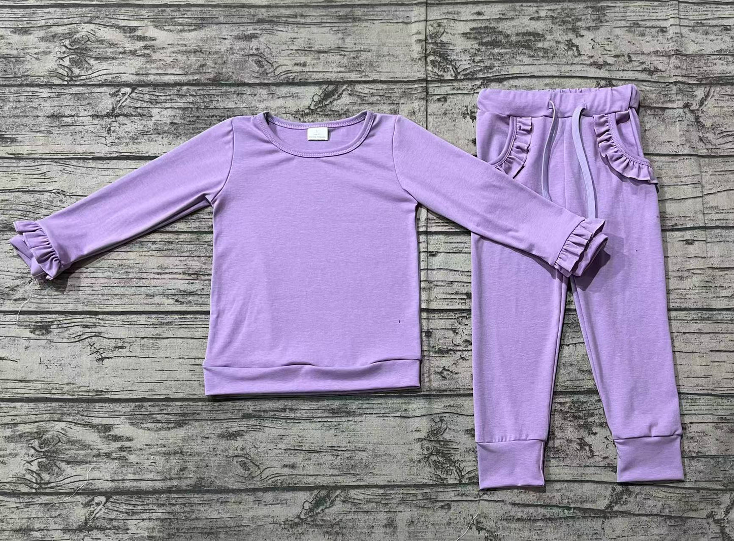 Baby Girls Lavender Top Ruffle Pockets Pants Jogger Clothes Sets