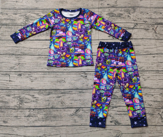 Baby Girls Cartoon Monster Purple Shirt Pants Pajamas Clothes Sets