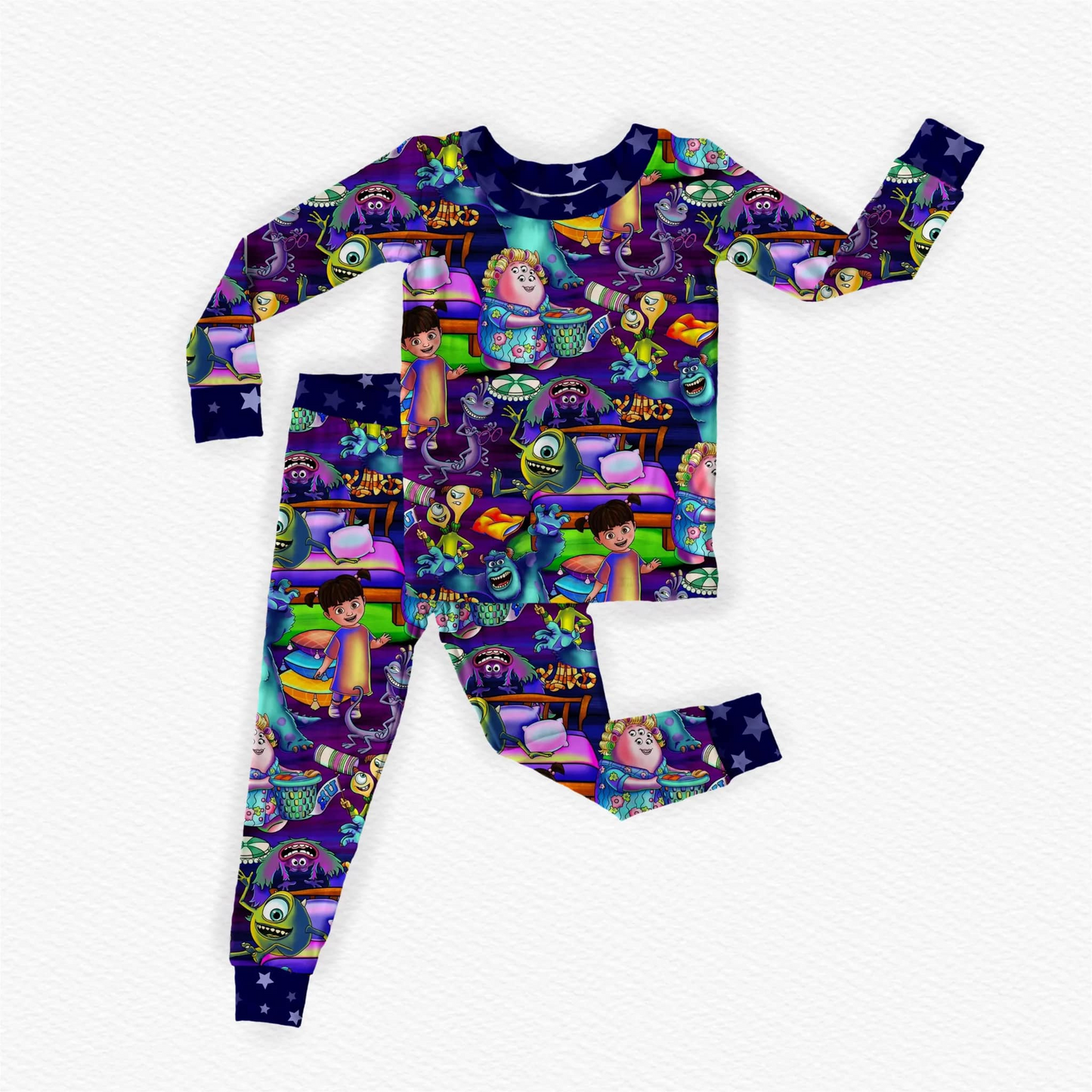 Baby Girls Cartoon Monster Purple Shirt Pants Pajamas Clothes Sets Preorder