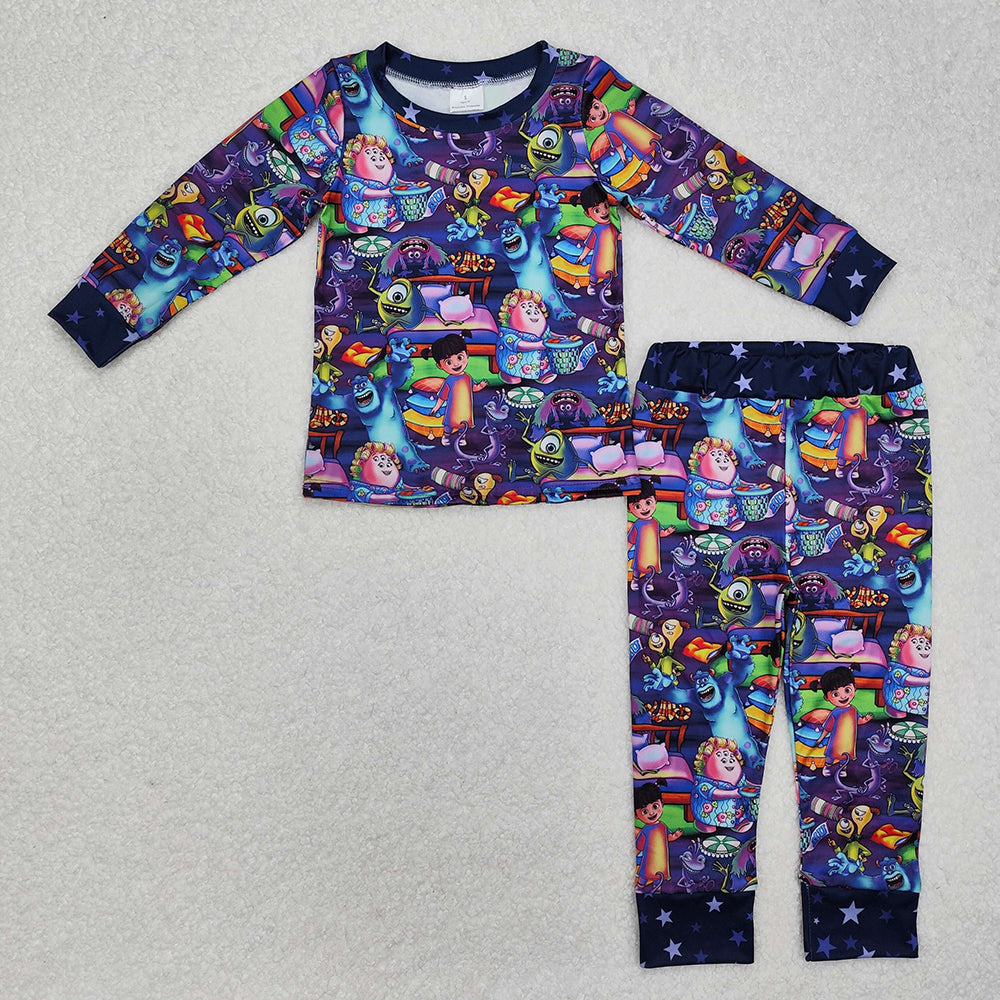 Baby Girls Cartoon Monster Purple Shirt Pants Pajamas Clothes Sets