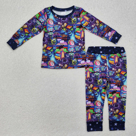 Baby Girls Cartoon Monster Purple Shirt Pants Pajamas Clothes Sets