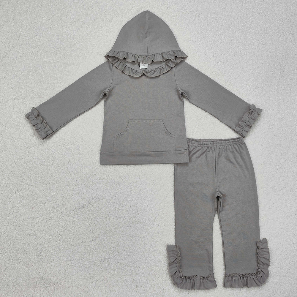 Baby Girls Grey Hooded Tops Flare Pants Clothes Sets
