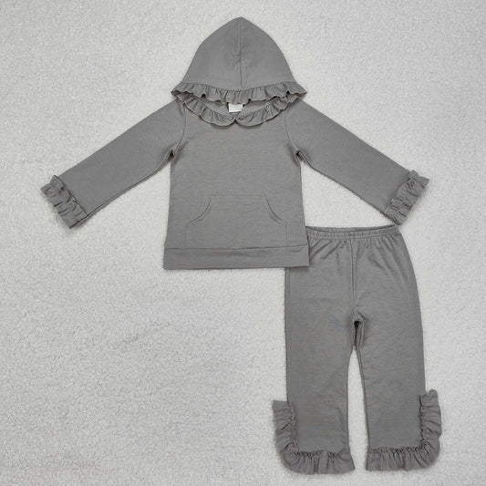 Baby Girls Grey Hooded Tops Flare Pants Clothes Sets