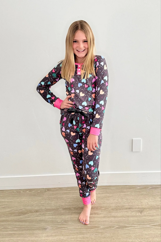 Baby Girls Valentines Grey Hearts Shirt Pants Pajamas Clothes Sets Preorder