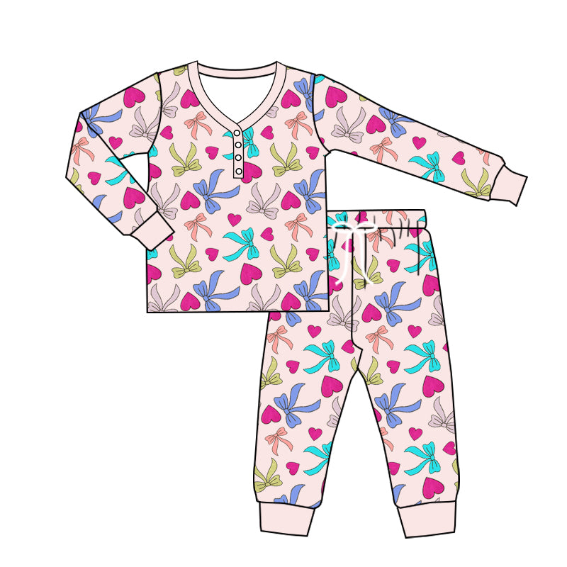 Adult Women Valentines Bows Buttons Tops Pants Pajamas Preorder