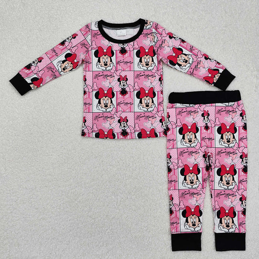 Baby Girls Mouse Pink Checkered Tops Pants Pajamas Clothes Sets