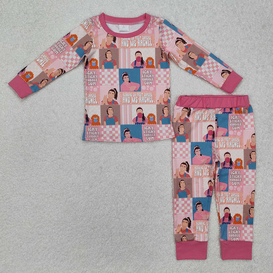 Baby Girls Teacher Pink Checkered Tops Pants Pajamas Clothes Sets
