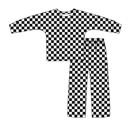 Adult Women Black Checkered Tops Pants Pajamas Outfits Preorder