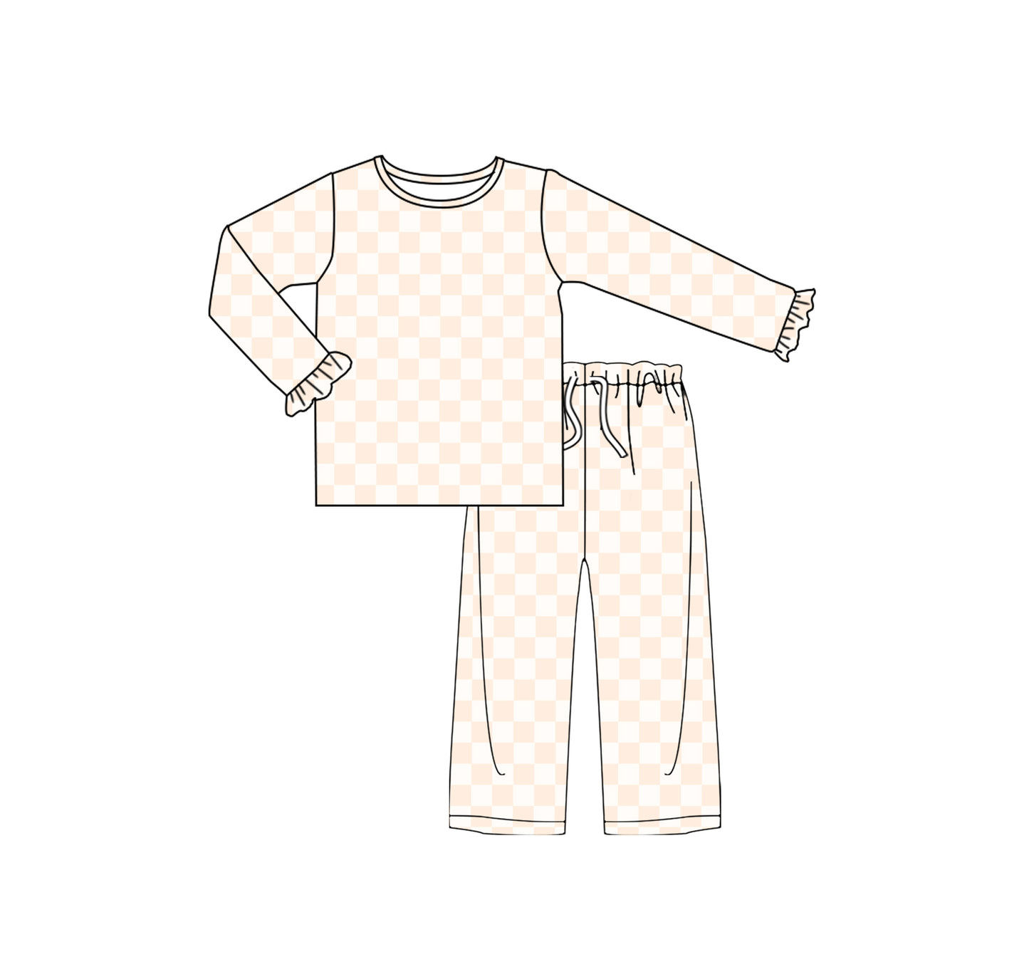 Baby Girls Pink Checkered Tee Shirt Pants Pajamas Clothes Sets Preorder