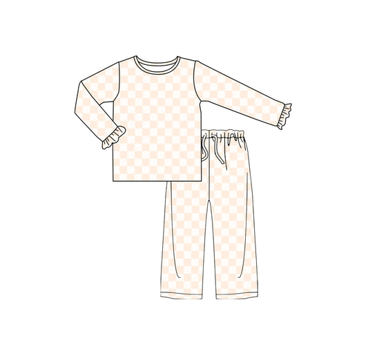 Baby Girls Pink Checkered Tee Shirt Pants Pajamas Clothes Sets Preorder