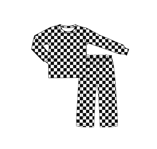 Baby Girls Black Checkered Tee Shirt Pants Pajamas Clothes Sets Preorder