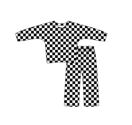 Baby Girls Black Checkered Shirt Pants Pajamas Clothes Sets Preorder