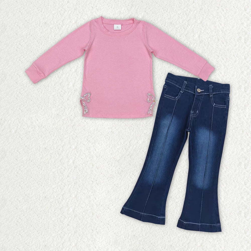 Baby Girls Pink Bows Shirts Navy Boots Jeans Denim Clothes Sets