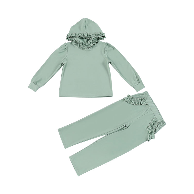 Baby Girls Green Hooded Top Pockets Pants Clothes Sets Preorder