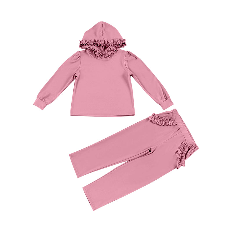 Baby Girls Dark Pink Hooded Top Pockets Pants Clothes Sets Preorder