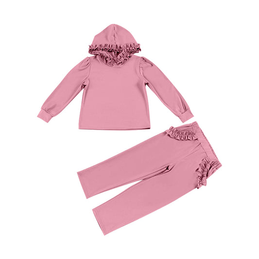 Baby Girls Dark Pink Hooded Top Pockets Pants Clothes Sets Preorder