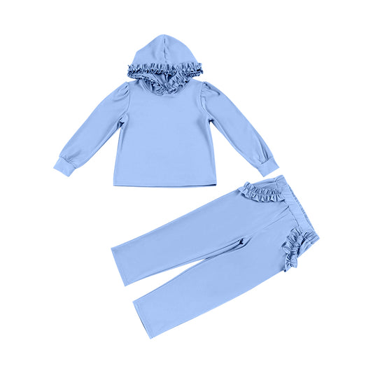 Baby Girls Blue Hooded Top Pockets Pants Clothes Sets Preorder