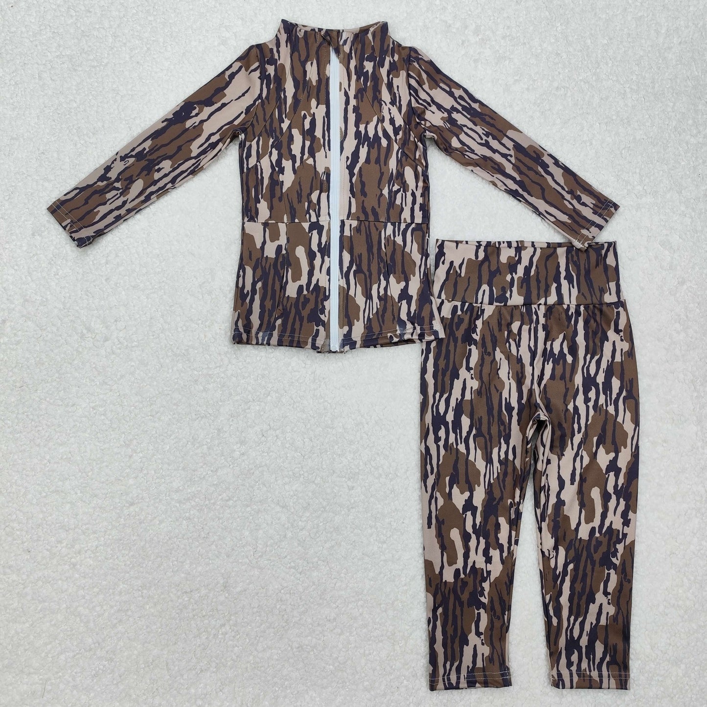 Sibling Baby Girls Southern Olive Camo Zip Pockets Jackets Pants Yoga Active Clothes Sets