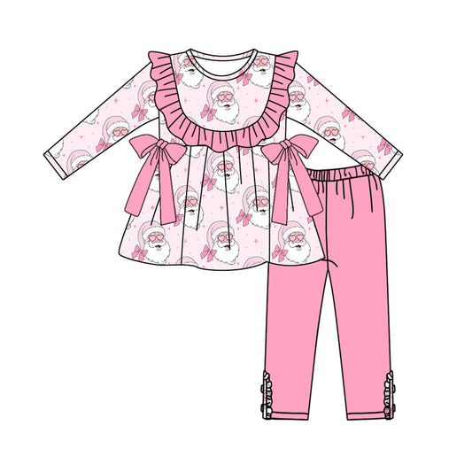 Baby Girls Long Sleeves Pink Santa Bows Tunic Legging Pant Set Preorder