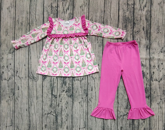 Baby Girls Christmas Trees Bows Tunic Ruffle Pants Outfits Sets