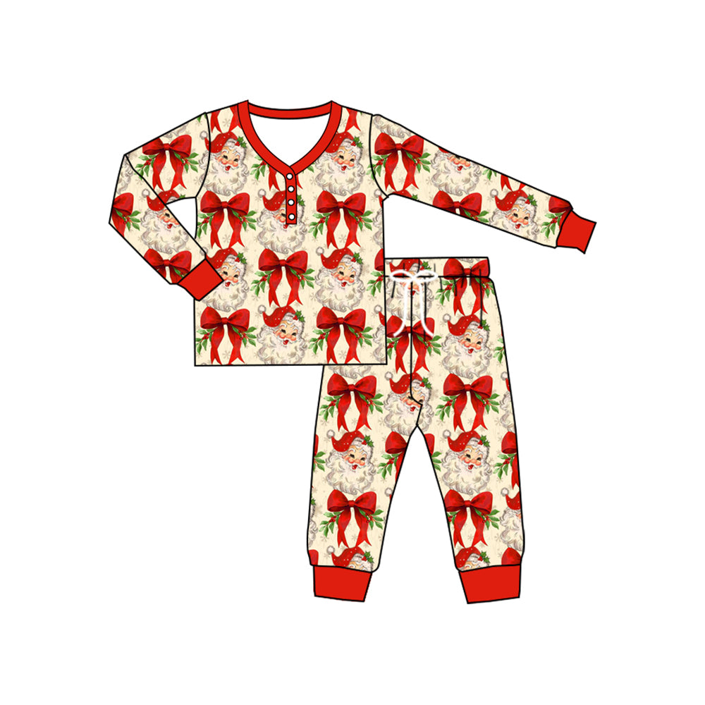 Adult Women Long Sleeves Santa Bows Button Top Pant Pajamas Set Preorder