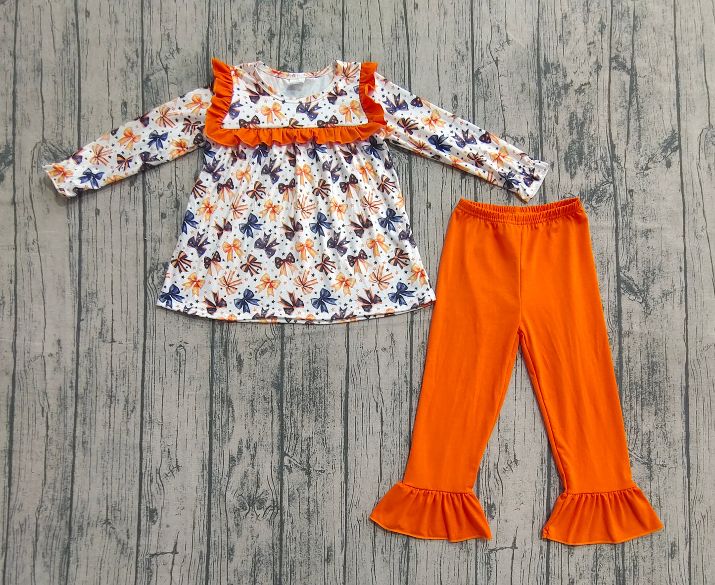 Baby Girls Halloween Colorful Bows Stars Tunic Ruffle Pant Sets