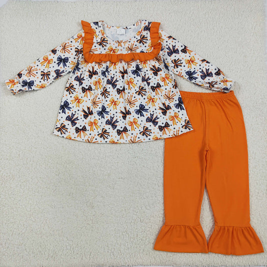 Baby Girls Halloween Colorful Bows Stars Tunic Ruffle Pant Sets
