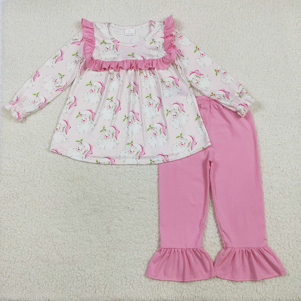 Baby Girls Christmas Pink Santa Tunic Ruffle Pant Sets