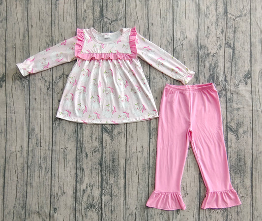 Baby Girls Christmas Pink Santa Tunic Ruffle Pant Sets