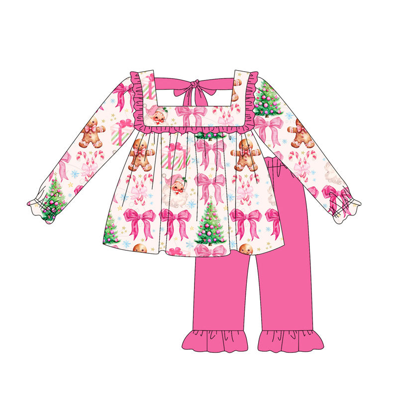 Preorder moq 5 Baby Girls Santa Gingerbread Tunic Ruffle Pant Christmas Set