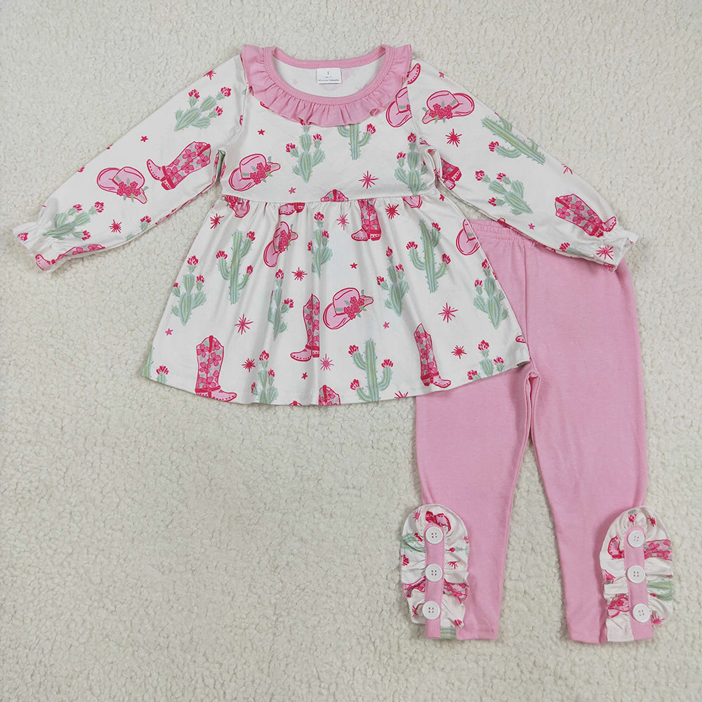 Baby Girls Pink Boots Cactus Tunic Legging Pants Western Set