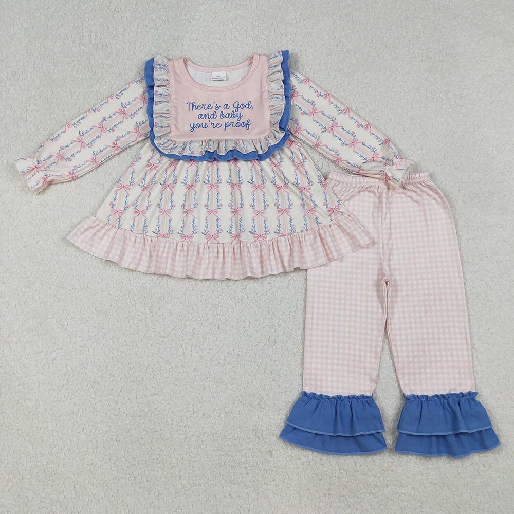 Baby Girls Long Sleeves Pink God Floral Stripe Tunic Ruffle Pants Set