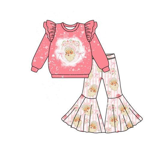 Baby Girls Pink Long Sleeves Bows Santa Top Bell Bottom Pants Set Preorder