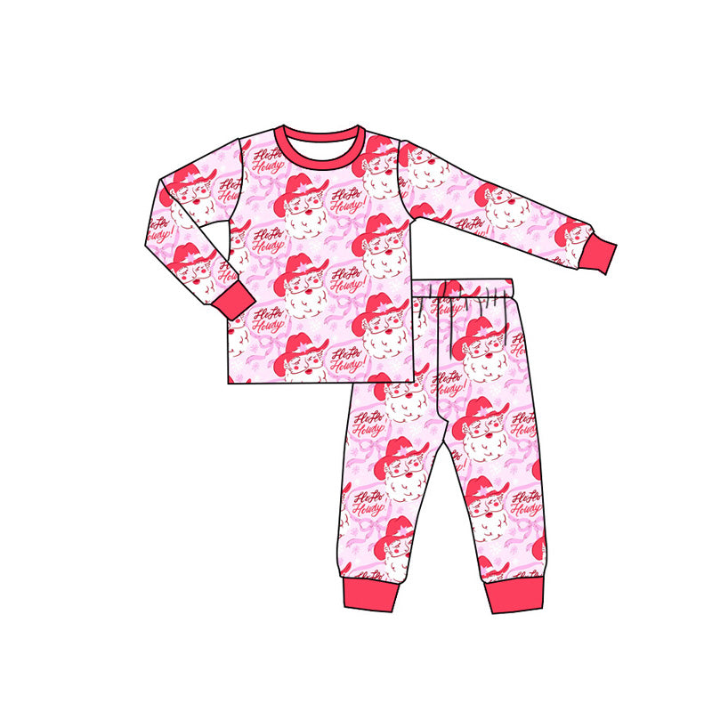 Baby Girls Pink Long Sleeves Santa Bows Plaid Top Pants Pajamas Set Preorder