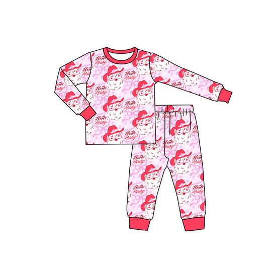 Baby Girls Pink Long Sleeves Santa Bows Plaid Top Pants Pajamas Set Preorder
