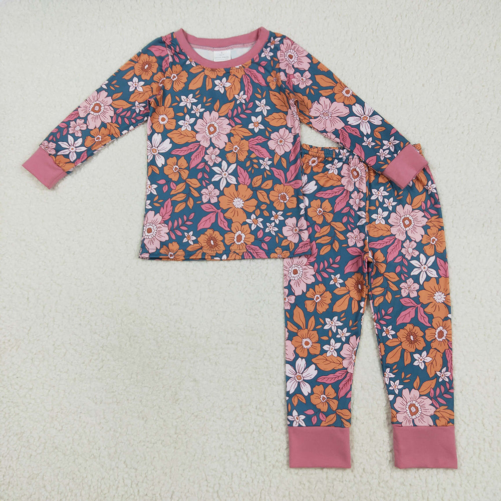 Baby Girls Lavender Long Sleeves Floral Top Pants Pajamas Sets