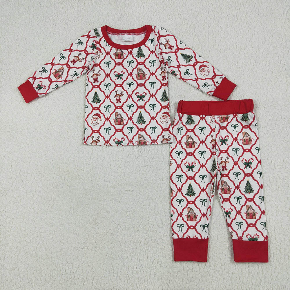 Baby Girls Christmas Bows Gingerbread Plaid Top Pant Pajamas Sets