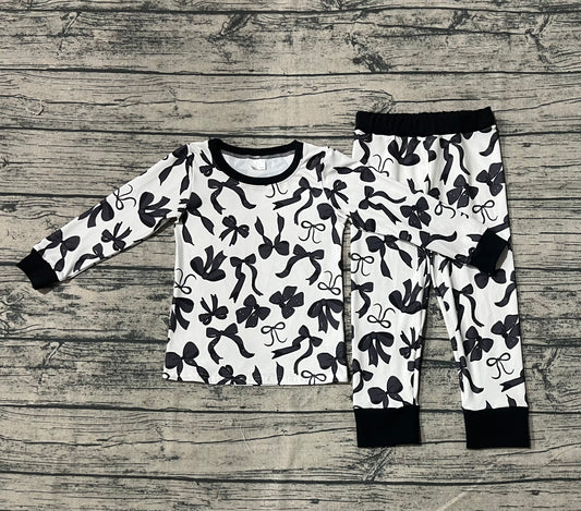 Baby Girls Long Sleeves Black Bows Top Pant Pajamas Sets