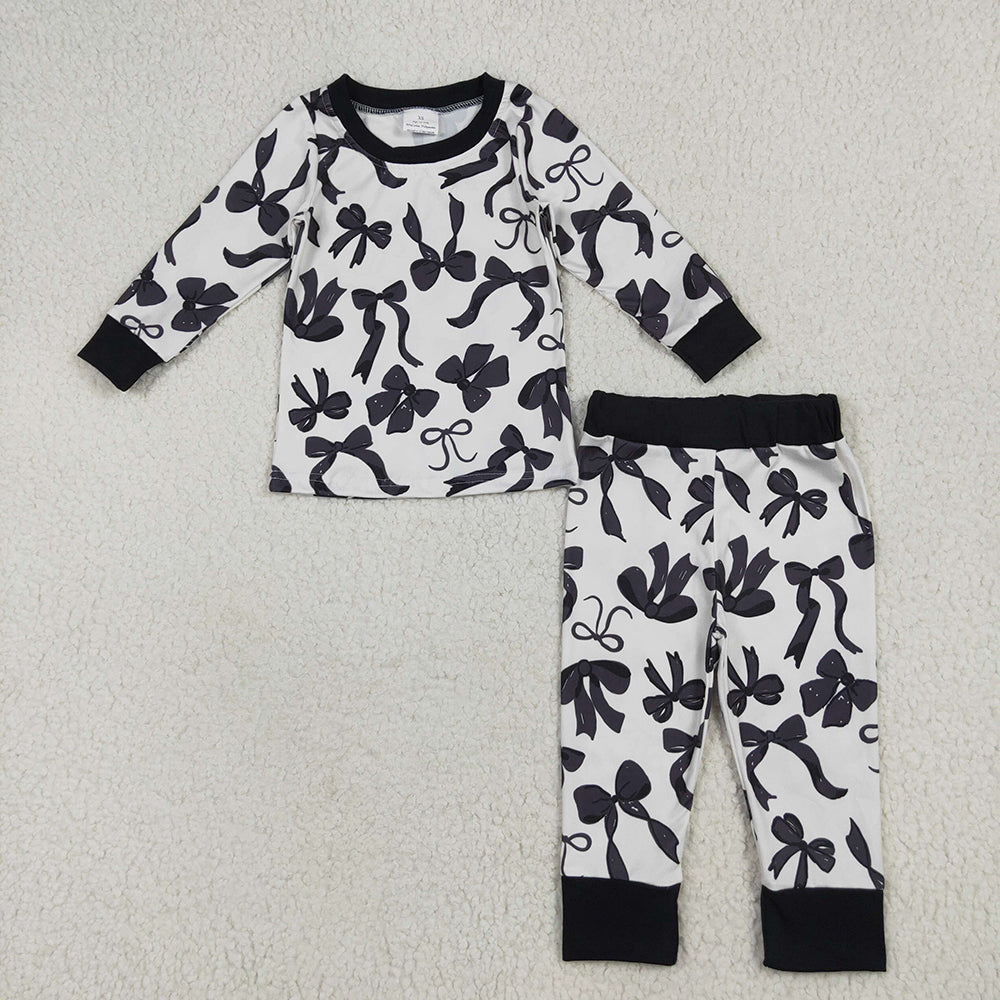 Baby Girls Long Sleeves Black Bows Top Pant Pajamas Sets