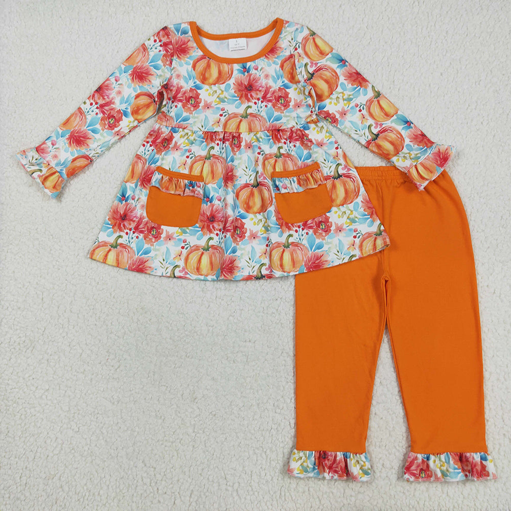 Baby Girls Fall Pumpkins Pockets Tunic Legging Pants Sets