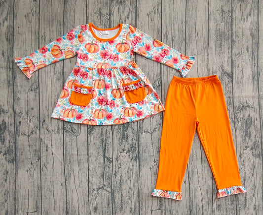 Baby Girls Fall Pumpkins Pockets Tunic Legging Pants Sets